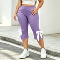 thumbnail image 3 of HAiming Plus Size Capri Pants for Women Bow Side Slit Slim Elastic Waist Solid Color Casual Pants Workout Pants, 3 of 9