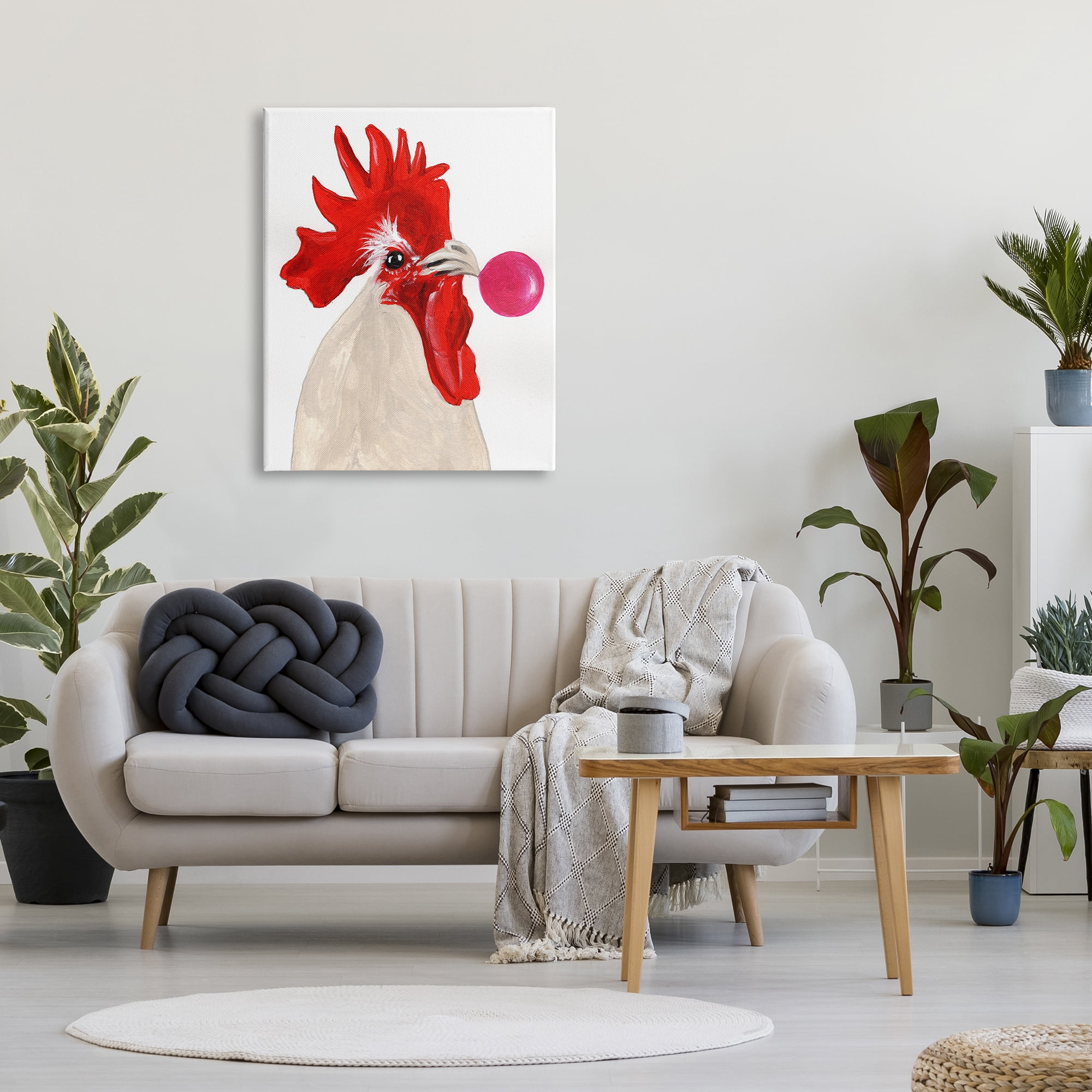Stupell Industries Rooster Blowing Bubblegum Animals & Insects Painting Gallery Wrapped Canvas Print Wall Art, 30 x 40
