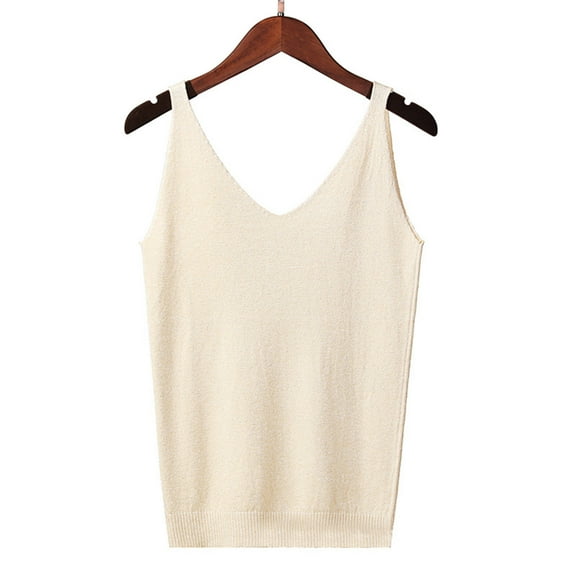 lmcalzta Womens Knit Cotton Tank Tops V Neck Spaghetti Strap Undershirts Casual Stretch Lounge Tank