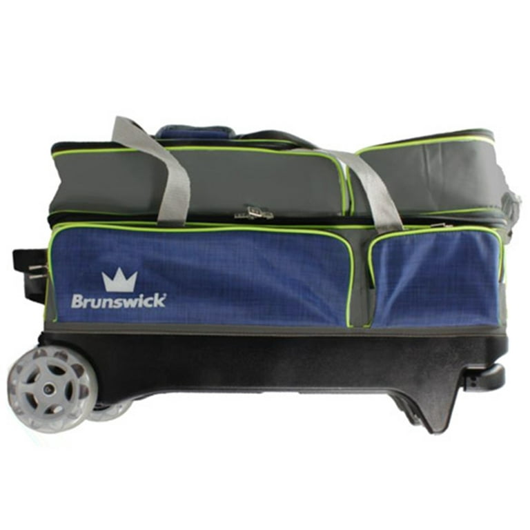Brunswick Crown Deluxe Double Tote Navy Lime Bowling Bag