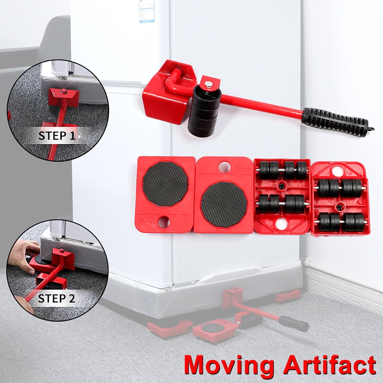 2026 New Furniture Lift Mover Tool Set, Upgrade Furniture Movers Sliders Furniture Lifter Tool, Furniture Movers with Adjustable Height Lifting Tool Lever & 4 Wheels, Mover Dolly Sliders Tool