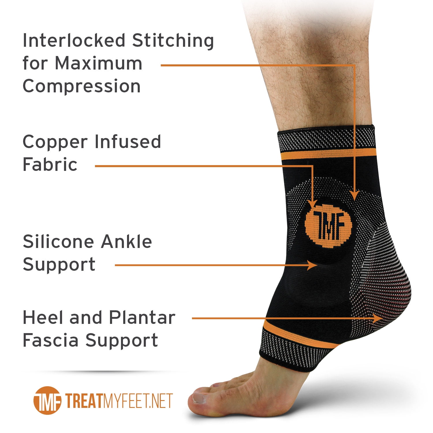 Total Copper Infused Embedded Dual Ankle Supports 7 Count Black