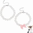 thumbnail image 1 of 2 Collares de perlas para perros y gatos, 2 estilos, 20-21 cm (8-8.2 pulgadas), con lazo de perlas y colgante rosa. Ideales para fiestas de peluquería canina y felina., 1 of 5