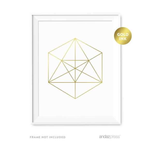 Hexagon Geometric Shapes Origami Wall Art Metallic Gold Ink Print