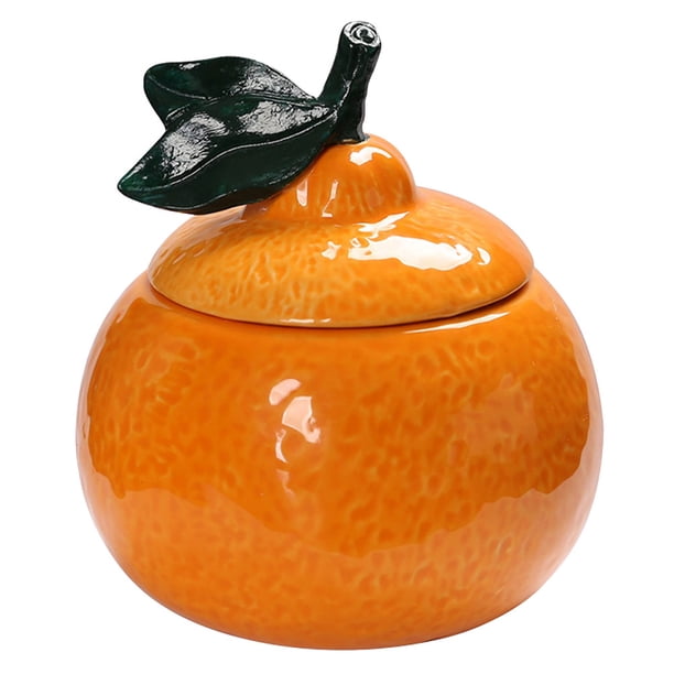 Tarro de cerámica con tapa, bote decorativo para té, centro de mesa creativo, tarro grande de cerámica naranja para encimera de cocina, bote de cocina