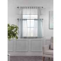 3S Brother's Sheer Curtains Kitchen Valance Set of 3 Hanging Rod Pocket Window Valance Treatments Decorative Valances Tiers Café Curtains ( Teal Green 50"x14"Valance - 24"x40"Tiers)
