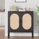 thumbnail image 4 of Aparador de Madera – Moderno con Puertas de Vidrio y Estantes – Gabinete Buffet Auxiliar – Entrada, Salón, Comedor o Cocina – Organización Ideal- Color negro, Black square pin, 4 of 8
