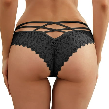 JDEFEG Women Panties Lace Thong Panties Middle Waist Hot High End Lace Lady s Underwear Bowknot Belt Women s Briefs Spank Panties for Women Underwear Lace Black L