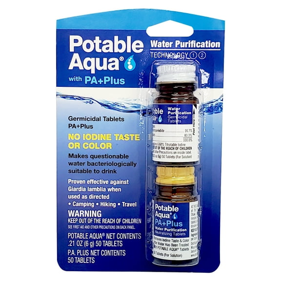 Potable Aqua Water Purification Tablets with PA Plus, Two 50 Count Bottles