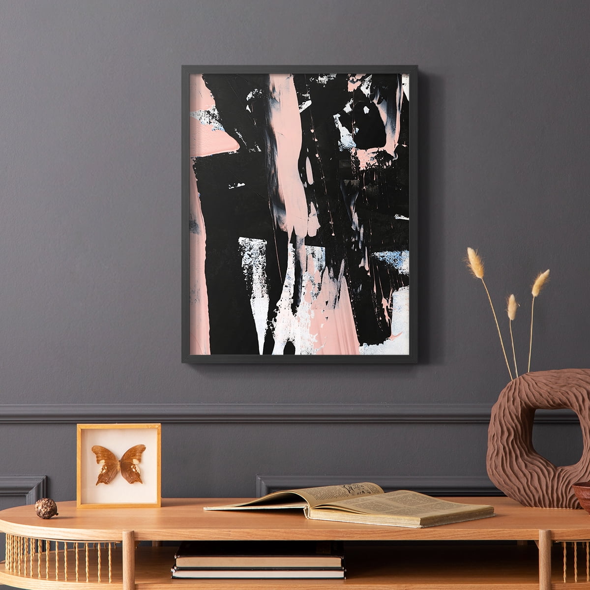 Black & Blush I Framed Print in Black Solid Wood Framed Print No Nail Hanging
