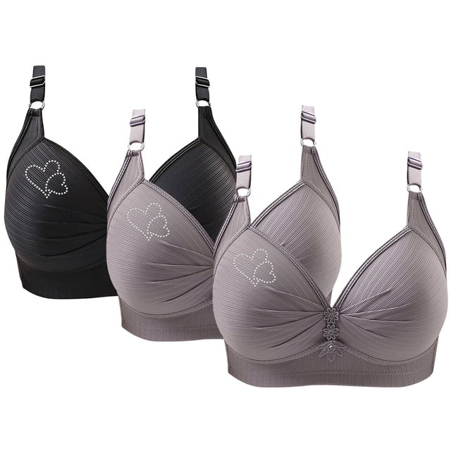 Bras for Women, 3PCS Womans Printing Gathered Together Large Size Daily Bra Underwear No Rims