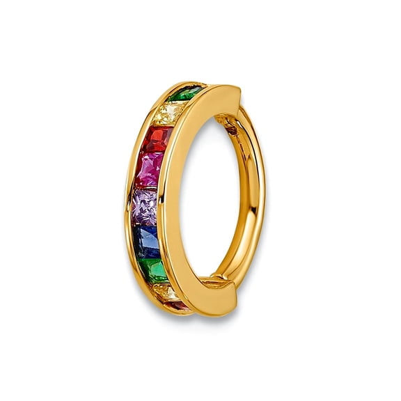 2.1mm 14k Solid Yellow Gold 16 Gauge Polished Rainbow Cubic Zirconia Hinged Cartilage Ring Body Piercing Ring for Women