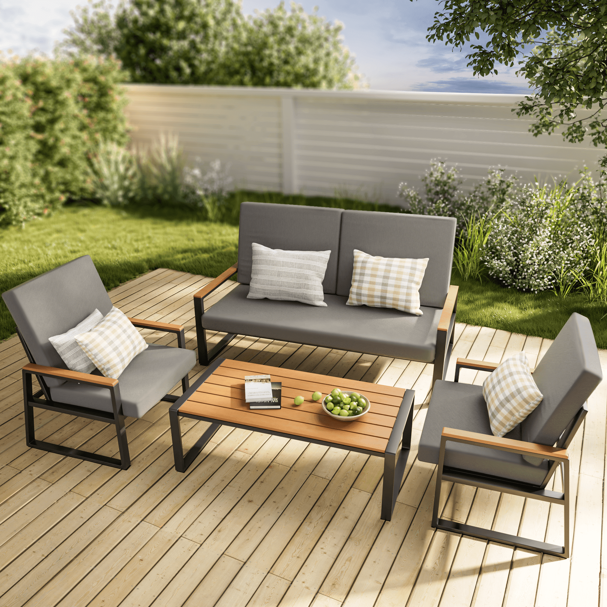 Asofer 4-Piece Patio Furniture Set, Weatherproof Outdoor Conversation Set with Thick Cushions and Coffee Table for lawn, Yard, Poolside