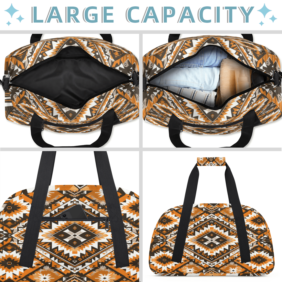 Herdesigns Aztec Geometric Sports Duffle Bag for Women & Men, Gym Bag Dance Bag Overnight Bag Carry On Weekender Travel Bag