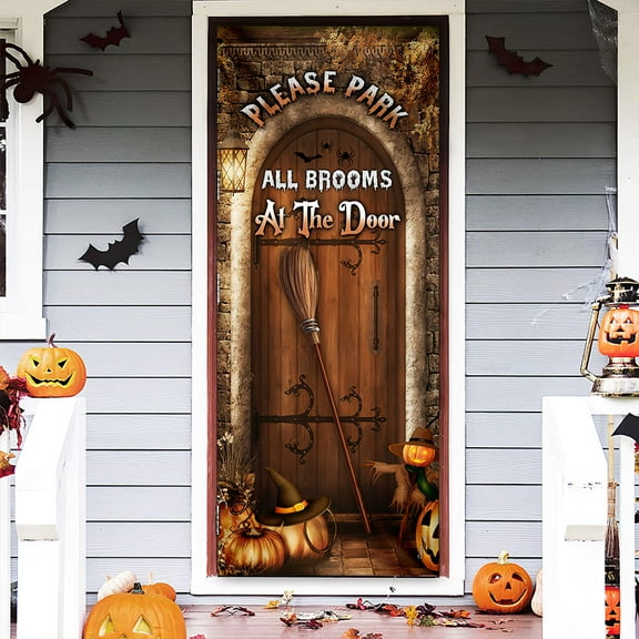 Halloween Door Cover, Halloween Decorations, Please Park All Brooms At The Door DDH2828D - 32" x 80"