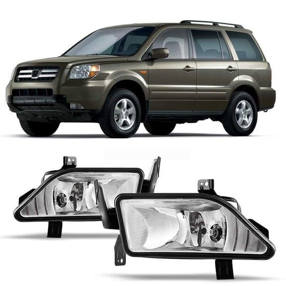 OEM Fog Lights Assembly Fit For 2006 2007 2008 Honda Pilot, Driver & Passenger Driving Fog Lamps Replacement w/ H11 Halogen Bulbs (Black Housing Clear Lens)