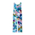 thumbnail image 7 of DeHolifer Women Cotton Linen Jumpsuits Casual Loose Summer Jumpsuit One Piece Print Outfits Sleeveless Wide Leg Pants Romper Blue S, 7 of 7