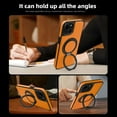 thumbnail image 3 of for iPhone 15 Case, Slim Fit Premium PU Leather [Compatible with MagSafe] [360° Rotatable Ring Kickstand] Shockproof Protective Cover for iPhone 15 Phone Case Magnetic, Orange, 3 of 7