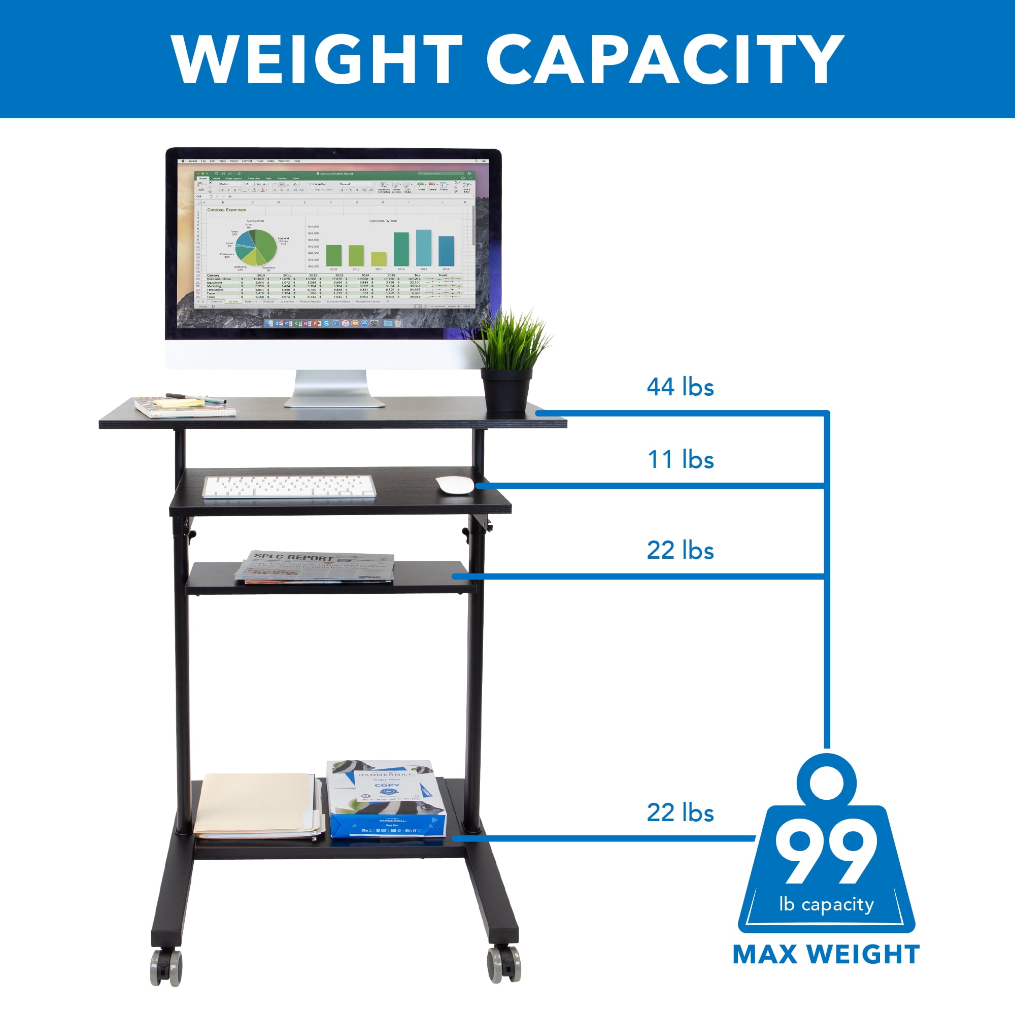 Mount-It! Mobile Standing Desk with Retractable Keyboard | Sit Stand Computer Cart