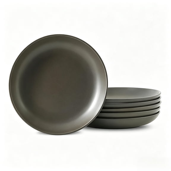 Tikooere Stoneware 10 Inch Dinner Plates Set of 6 ,Microwave and Dishwasher Safe and Scratch Resistant,Matte Black