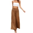 thumbnail image 2 of Satingcolo Linen Palazzo Pants for Women High Waist Tummy Control Wide Leg Pant Summer Flowy Loose Pull On Lounge Trousers, 2 of 7