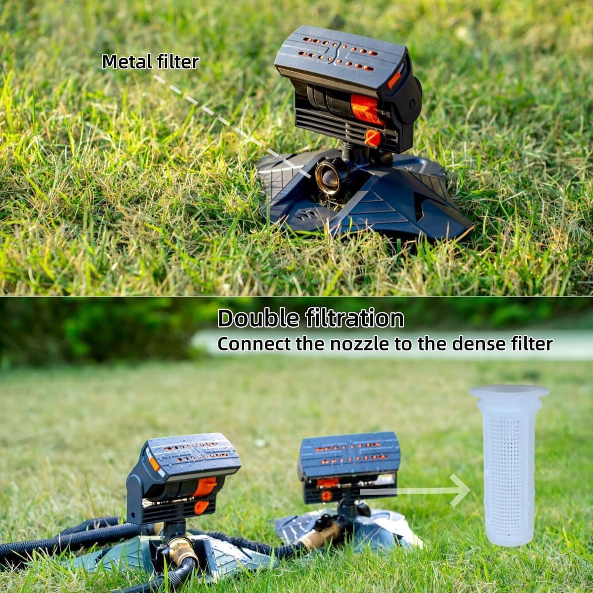 Garden Lawn Sprinkler,Upgraded Adjustable Oscillating Sprinkler,16 Mini Turbine,4 Spray Modes,Wide Area Coverage,Heavy-Duty Triangular Bracket Compatible for Vegetable Plots Flower Beds Yard Watering