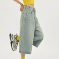 thumbnail image 3 of VNKIDY Women's Casual Pants Summer Solid Color Denim Bermuda Shorts High Waisted Capri Pants For Casual Daily Wear Leisure Jean Shorts, 3 of 6