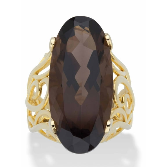 PalmBeach Jewelry Genuine Smoky Topaz 14k Gold-plated Sterling Silver Oval-Cut Scrolled Ring 4 TCW in 14k Gold-plated Sterling Silver
