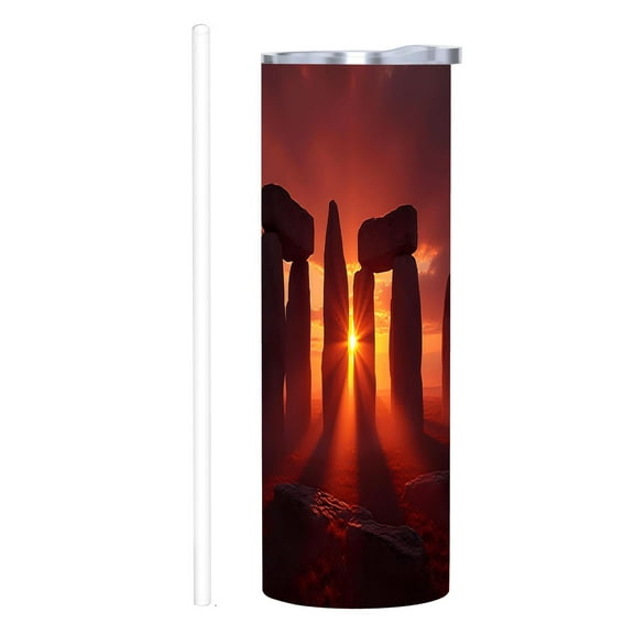 20 oz Stainless Steel Insulated Tumbler - Sunset Silhouette Design with Stone Structures Perfect for Home Office & Travel