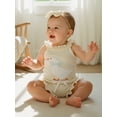 thumbnail image 4 of BemeyourBBs Newborn Baby Girl Summer Clothes Infant Baby Girl Duck Outfit Waffle Knit Ruffle Sleeveless Duck Embroidery Romper Bloomers Triangle Shorts Headband Sets, 4 of 9