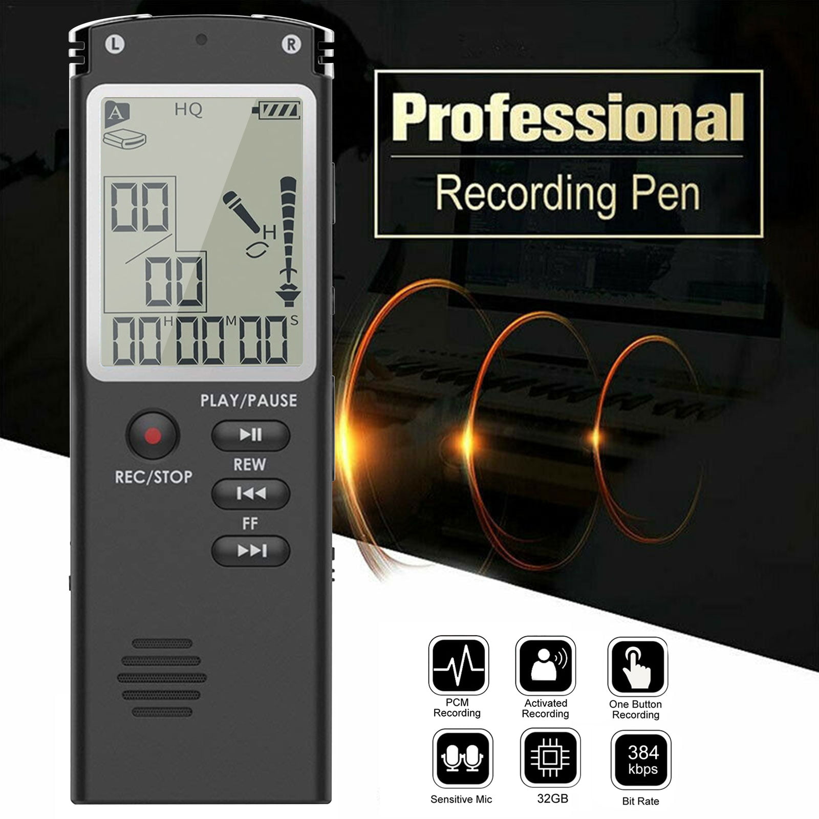 Upgr EVISTR 16GB Digital Voice Recorder Voice Activated Recorder with Playback 