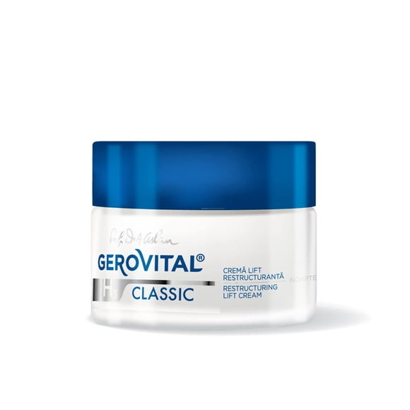 GEROVITAL CLASSIC Crema Lifting Reestructurante Cuidado de Noche con Ácido Hialurónico Juvinity Vitamina E Crema Facial Antiarrugas Antiedad Hidratante Facial 50 ml