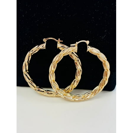 18k Gold Filled Twisted Lever Back Hoop Earrings Aretes Argollas Arracadas 2.3x2.2” / Hoop Earrings / Argollas Aretes en Oro Laminado Para Mujer / Womens Earrings