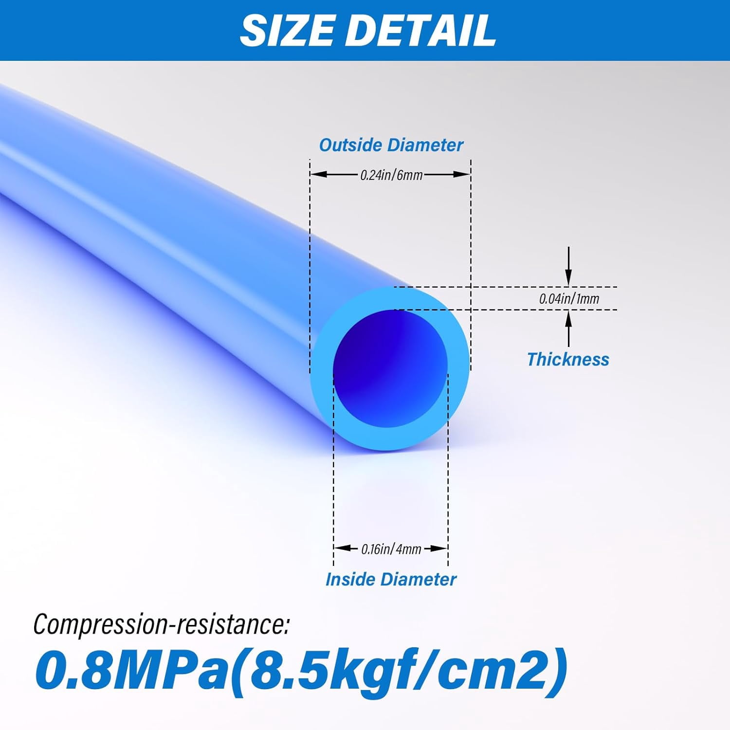 MKEUDQ-6mm x 4mm Blue PU Polyurethane Pneumatic Tubing Pipe, Air Tube Hose Line for Air Compressor Fitting or Fluid Transfer (39.4ft 12 Meter)