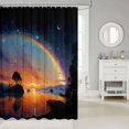 thumbnail image 2 of Manfei Cosmic Landscape Shower Curtain 72Wx72L, Starry Sky Lakeside Bathroom Curtain, Navy Orange, 2 of 5