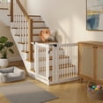 thumbnail image 3 of Pefilos 30" Tall 4-Panel Freestanding Pet Gate for Stairs, Folding Wood Dog Fence, White, 3 of 8