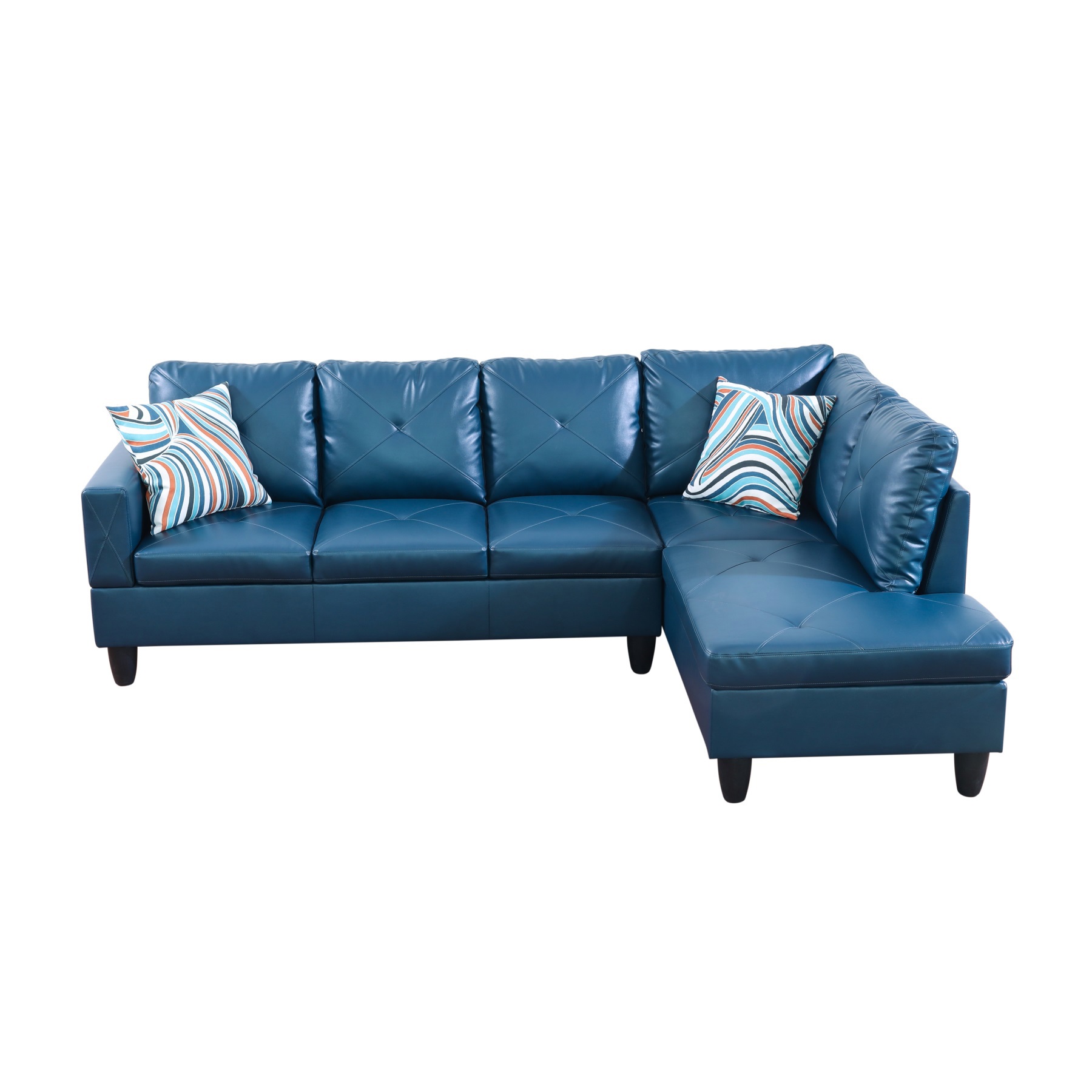 Hommoo 2-Piece Faux Leather L-Shaped Sectional Couches and Sofa Set, Modern Living Room Furniture Set, No Ottoman, Right Side, Denim
