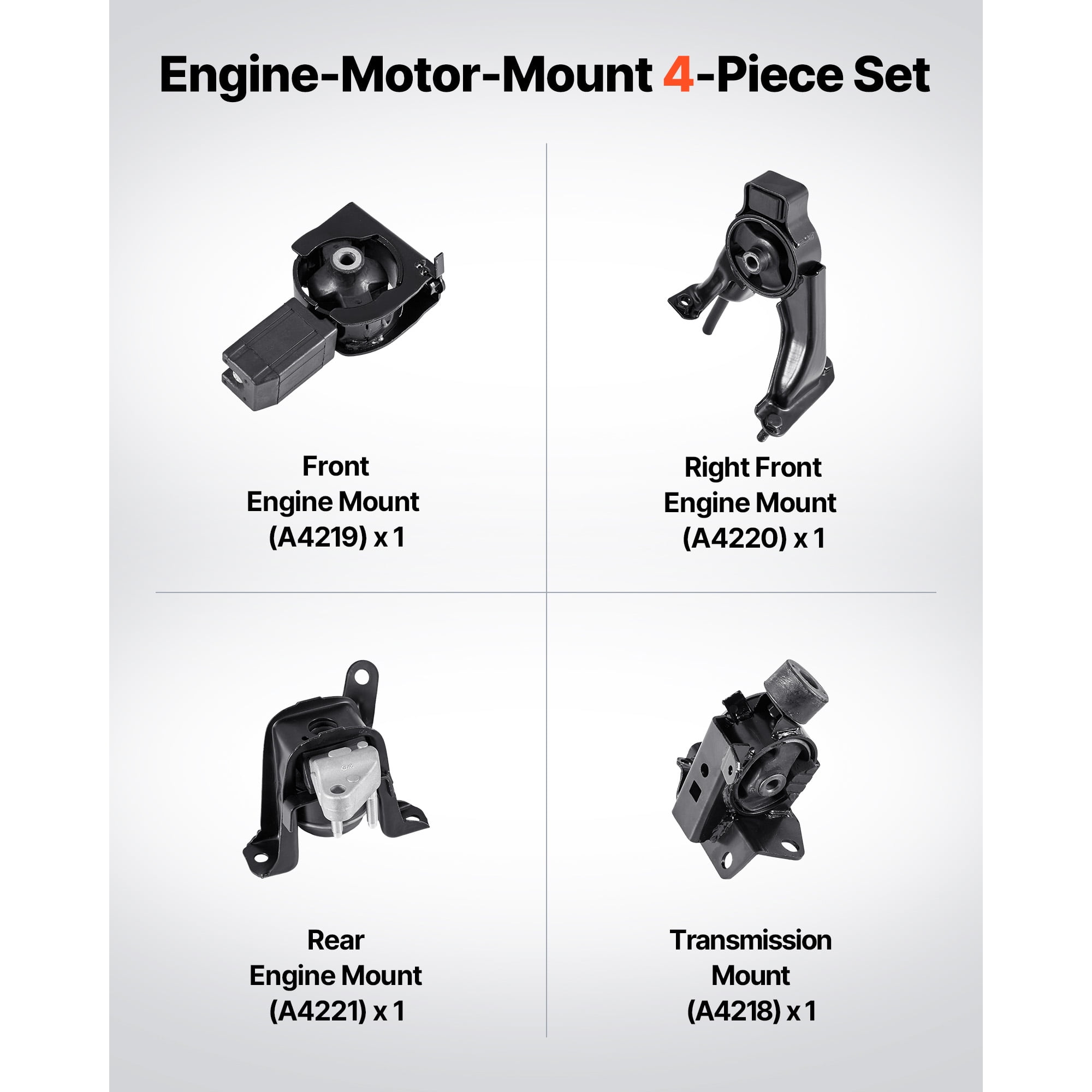 KFFKFF Engine and Transmission Mount Kit Replacement, Set of 4, Compatible with 2003–2008 Toyota Corolla 1.8L L4, Replaces OE# A4220, A4219, A4218, A4221, Provides Reliable Support