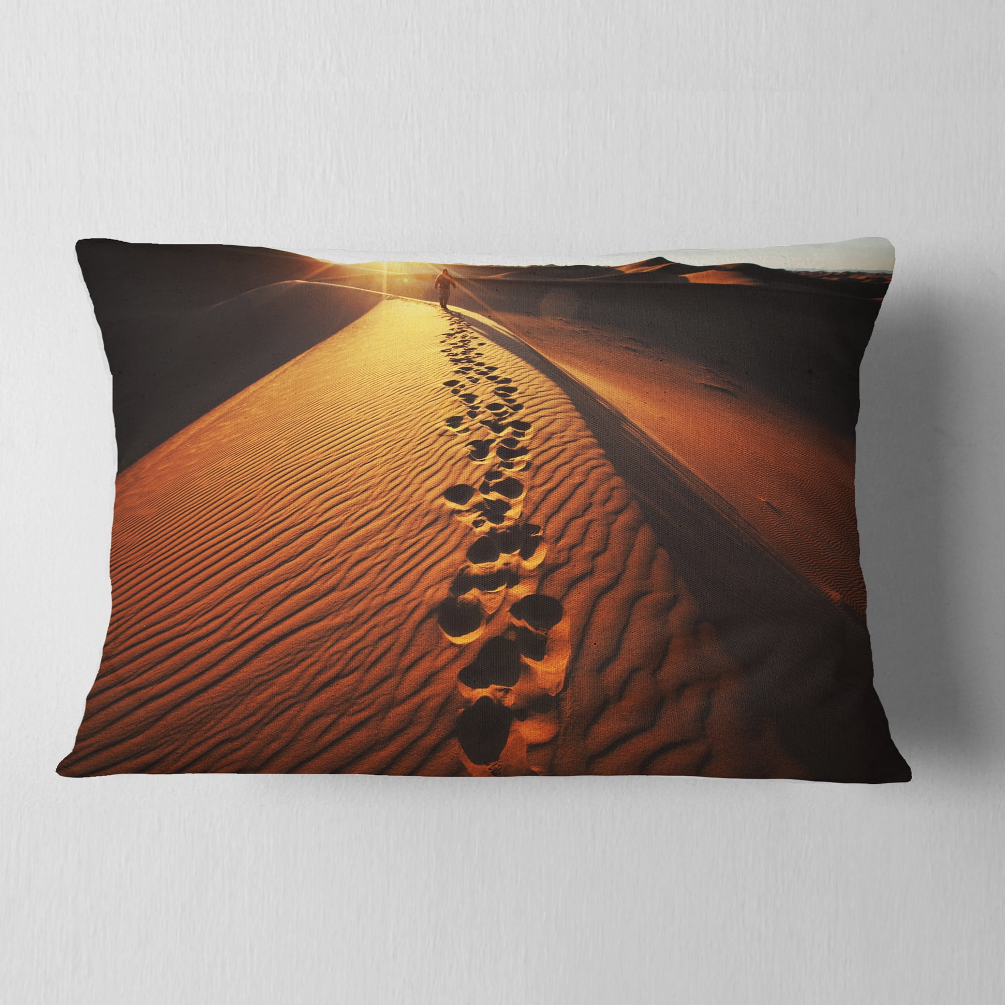 Designart Hikers Footprints in Namib Desert - Landscape Printed Throw Pillow - 12x20