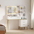 thumbnail image 7 of Makeup Vanity Desk with LED Lighted Mirror, Solid Wood Legs, and Power Outlet - Modern Fluted Design with Storage Shelf for Bedroom or Dressing Room, Perfect for Women and Girls(ship in 2 boxes), 7 of 7