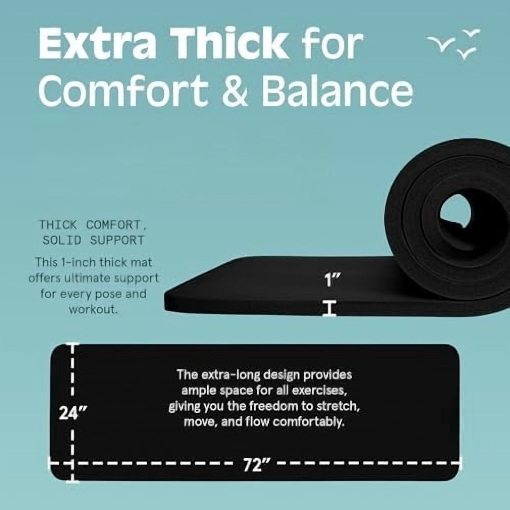 Solana Yoga Mat 1" Thick w/Nylon Strap for Men & Women - Non Slip Exercise Mat for Home Yoga, Pilates, Stretching, Floor & Fitness Workouts Black,1 inch