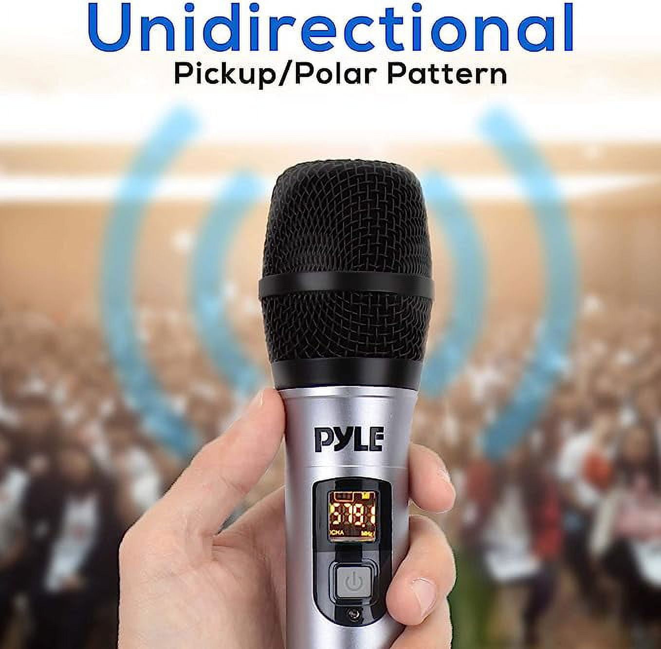 Pyle Professional Battery Operated Handheld Dynamic Unidirectional Cordless UHF Mic Transmitter Set