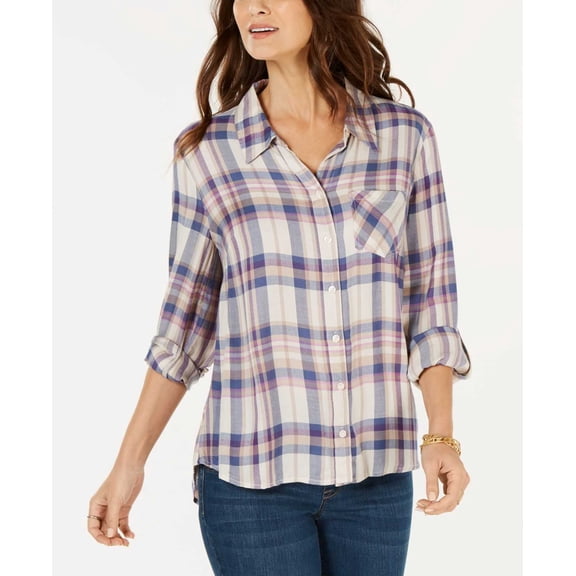 Style & Co Plaid Pintuck Shirt (Pastel Purple, XL)