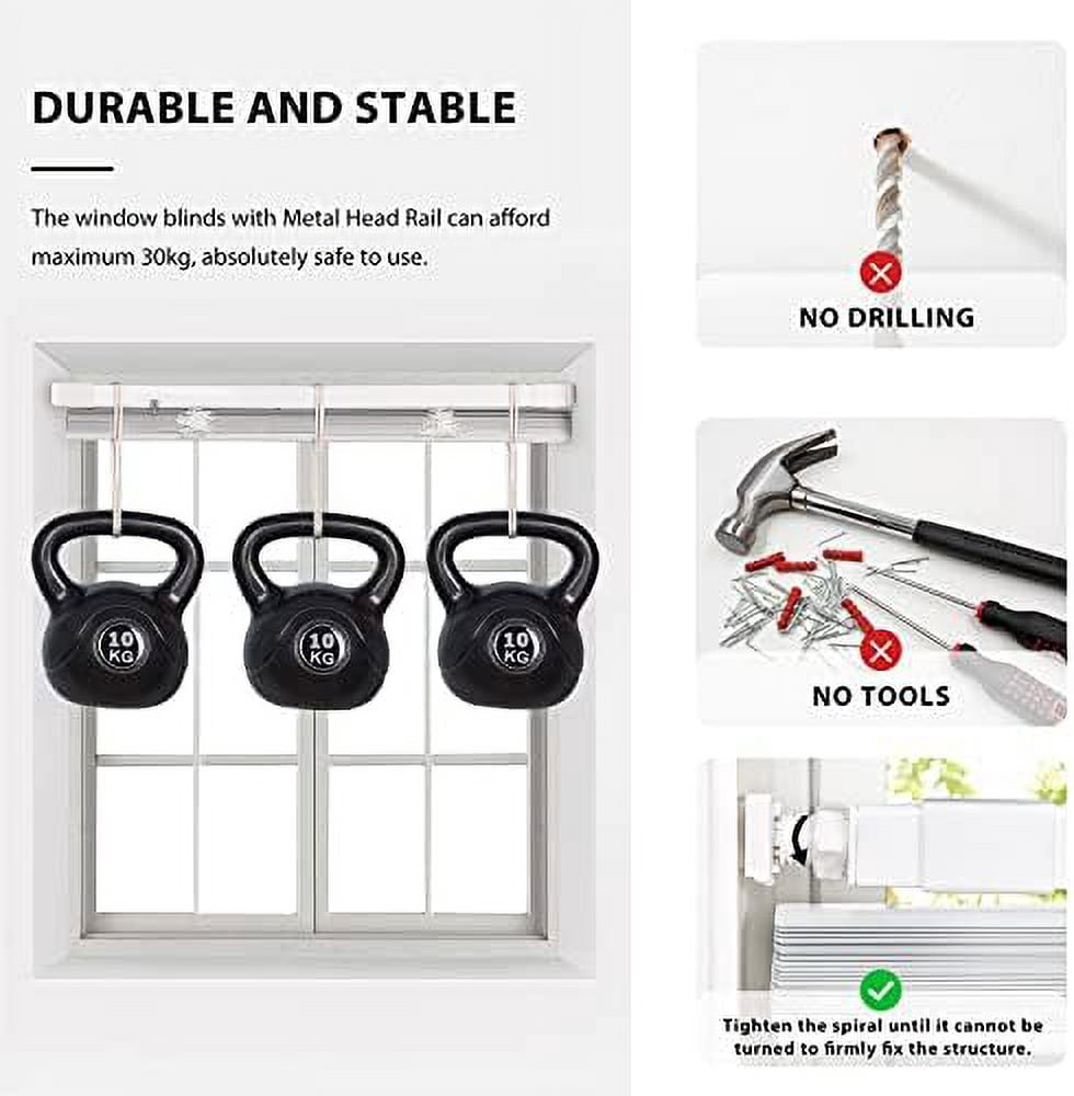 No Tools No Drill 1" Vinyl Mini Blinds, Cordless Blinds for Windows, Light Filtering Horizontal Window Blinds & Shades, 31" W x 64" H, White