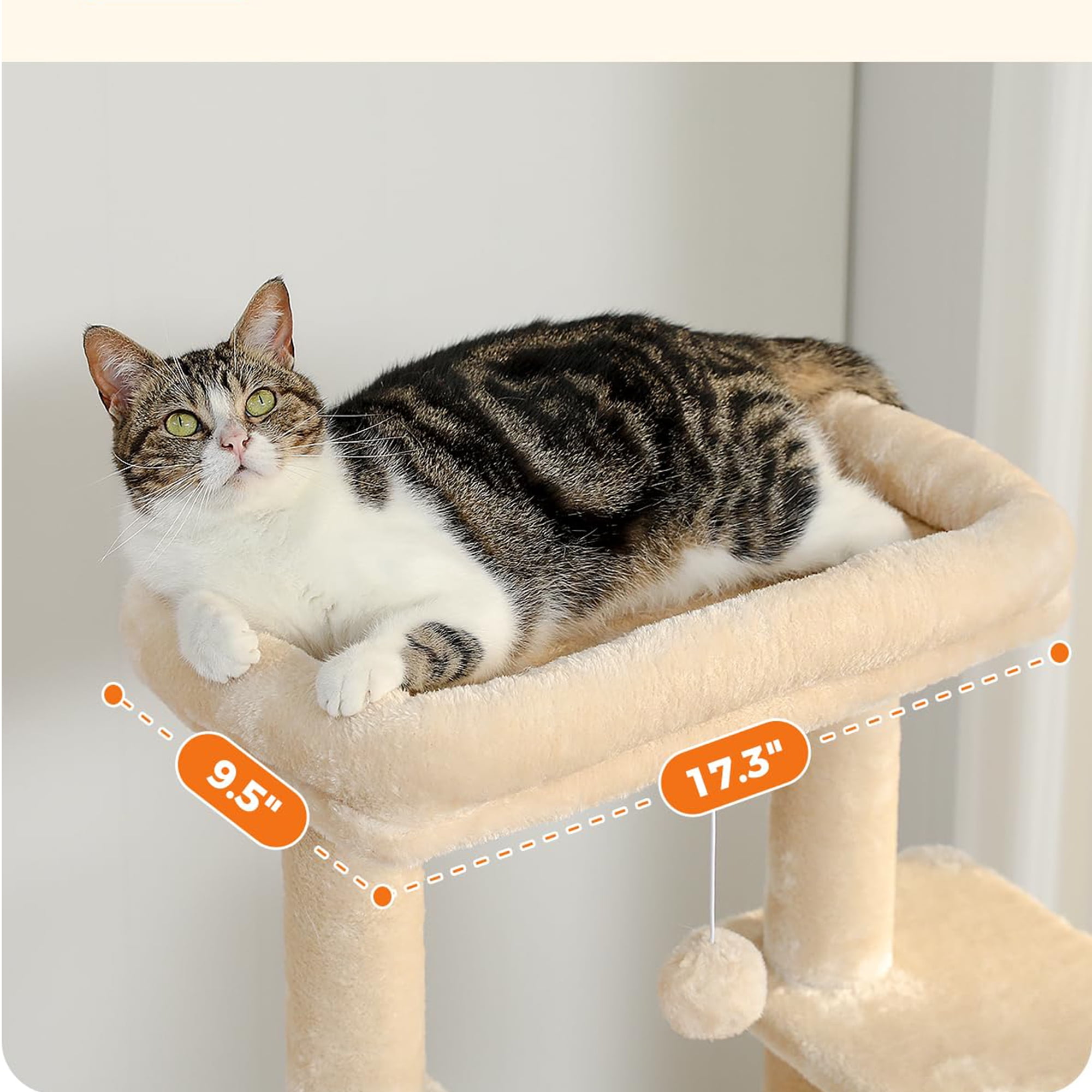 Kadyn 54" Cat Tree Tower for Big Cats, Cat Tree House Furniture with Hammock, Indoor Cat Condo for Adult Cats, Beige