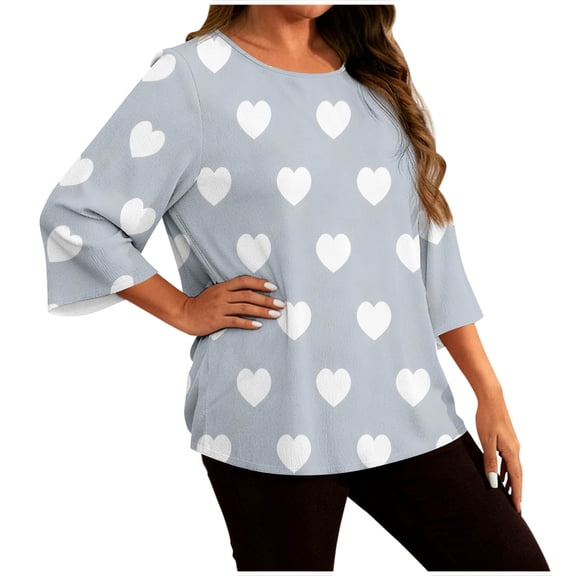 Atogsazn Women's Plus Size 3/4 Sleeve Blouse Casual Loose Fit Pullover Shirt Lightweight Tops Outfit Tshirt 01-Gray L Fashion