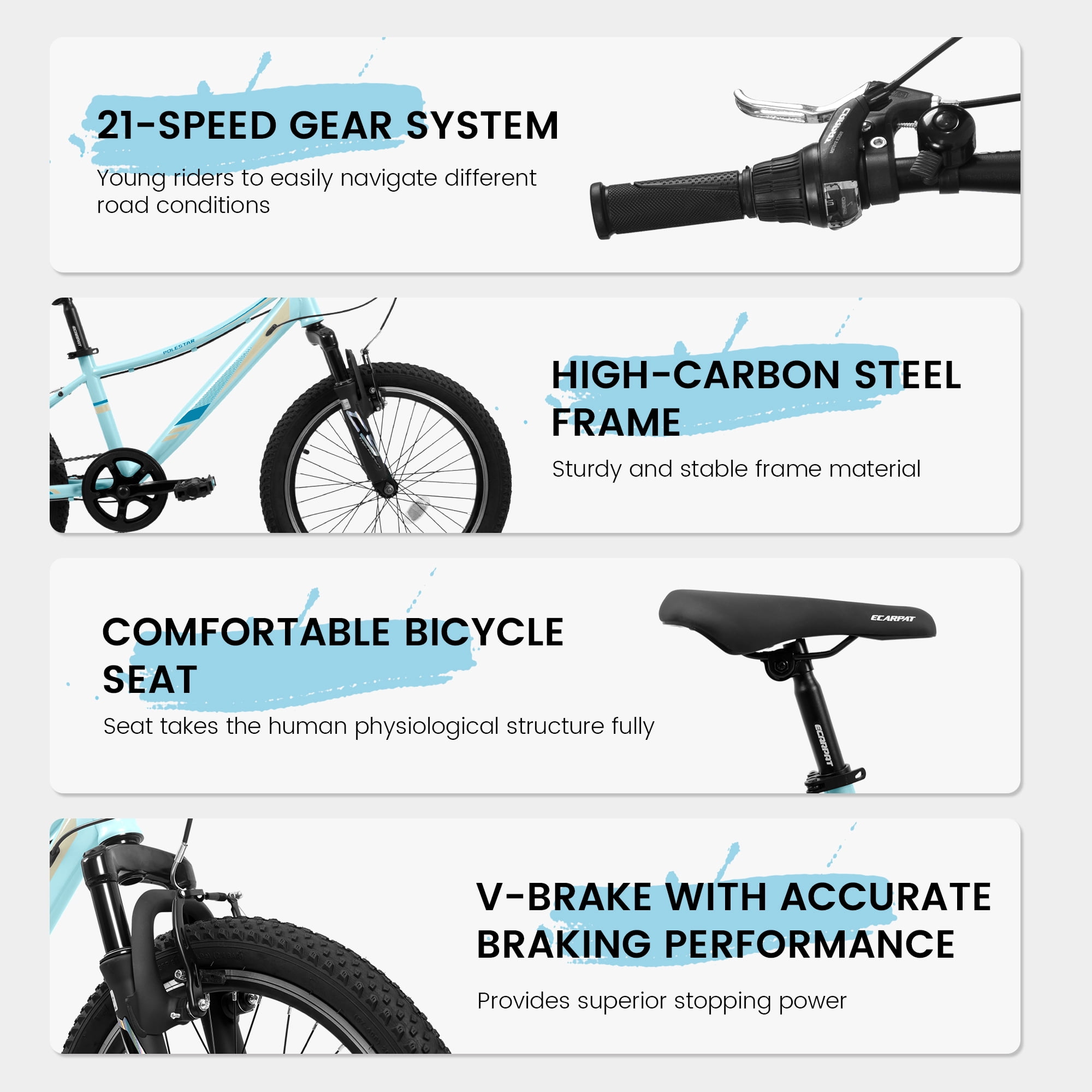 Ambifirner 20"  Mountain Bike with 21-Speed & Shock Absorber | Carbon Steel Frame, V-Brakes & Alloy Wheels (Blue)