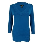 Style & Co. Women's V-Neck Buckle Detailed Sweater (P, Starlit Blue)