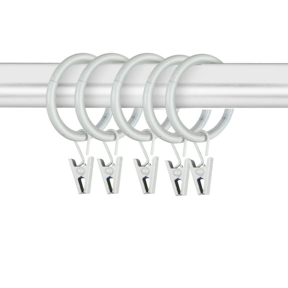 PlusCasa Noise-Canceling 1-1/4 inch White Curtain Rings with Clips (10 Count)