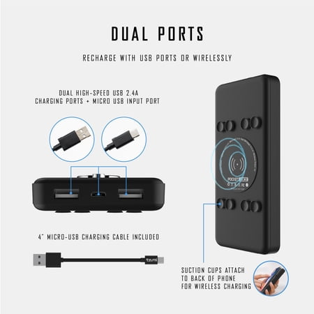 TZUMI POCKET JUICE WIRELESS PLUS – 3-IN-1 PORTABLE POWER PACK WITH HIGH-SPEED WIRELESS CHARGING